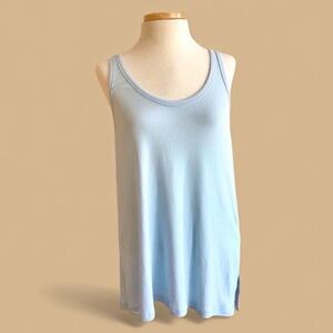 NWT Theory Light Blue Betwin Scoop Neck Loose Fit Long Tailored Tank Top Sz Med